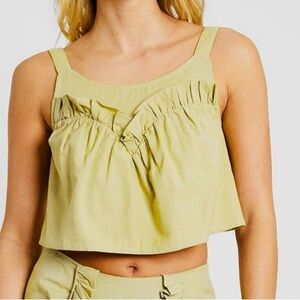 Native Youth Size Medium Verdi Linen Blend Ruffle Cami Crop Top